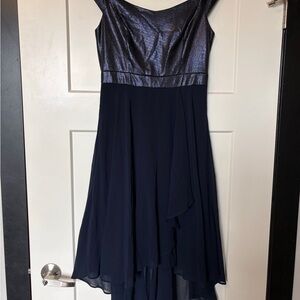 Le Chateau Shimmering Navy High Low Dress